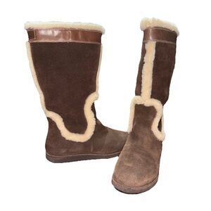 Cole Haan Nike Air Boots Women’s 5.5 Tall Brown Suede & Shearling Waterproof